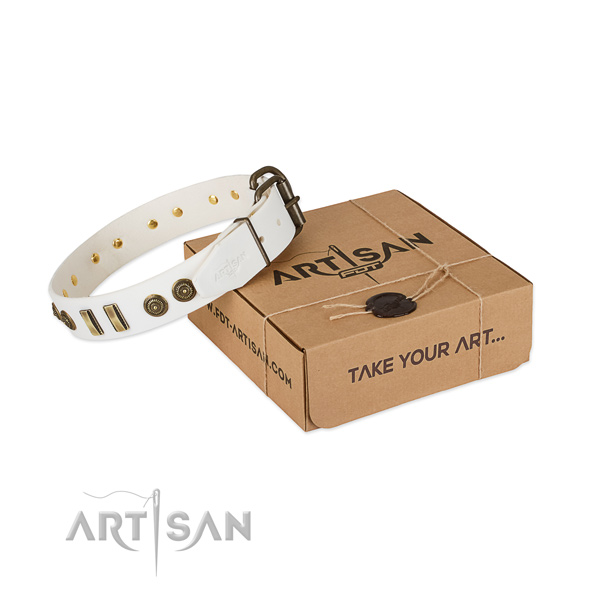 Corrosion resistant buckle on genuine leather dog collar for your dog