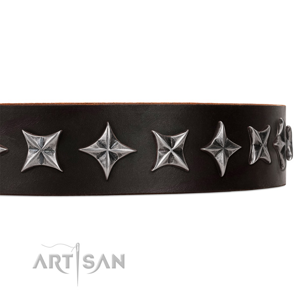 Handy use decorated dog collar of top notch full grain genuine leather