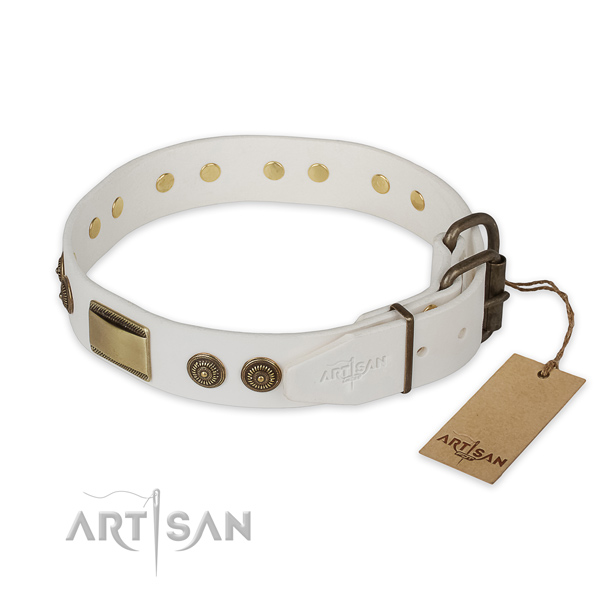 Strong D-ring on genuine leather collar for basic training your doggie
