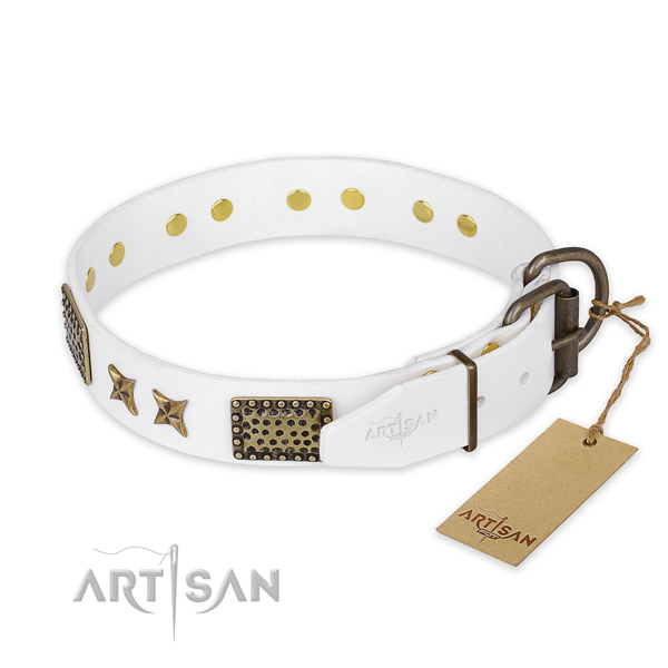 Rust-proof hardware on leather collar for your beautiful pet