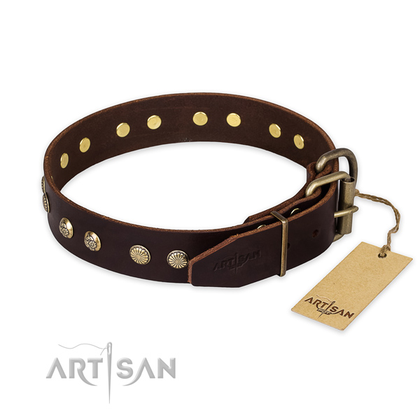 Corrosion proof D-ring on natural genuine leather collar for your stylish doggie