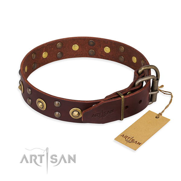 Corrosion proof D-ring on full grain natural leather collar for your handsome pet