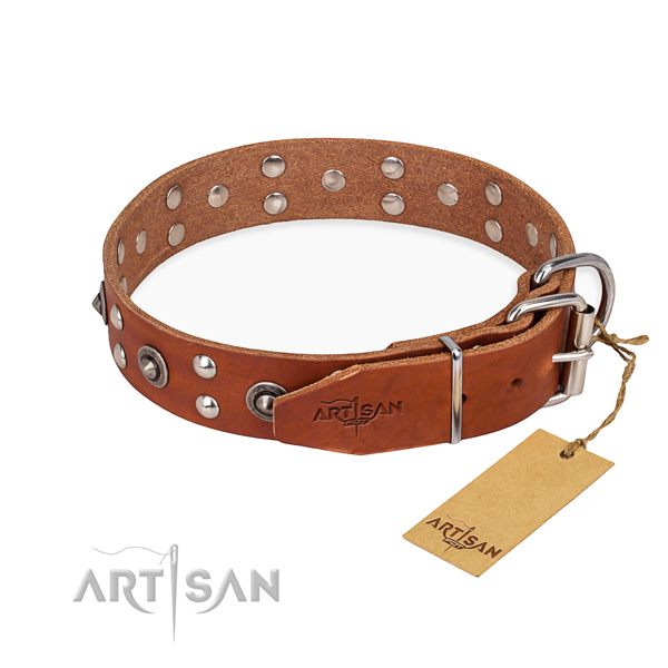 Rust-proof hardware on full grain leather collar for your attractive canine