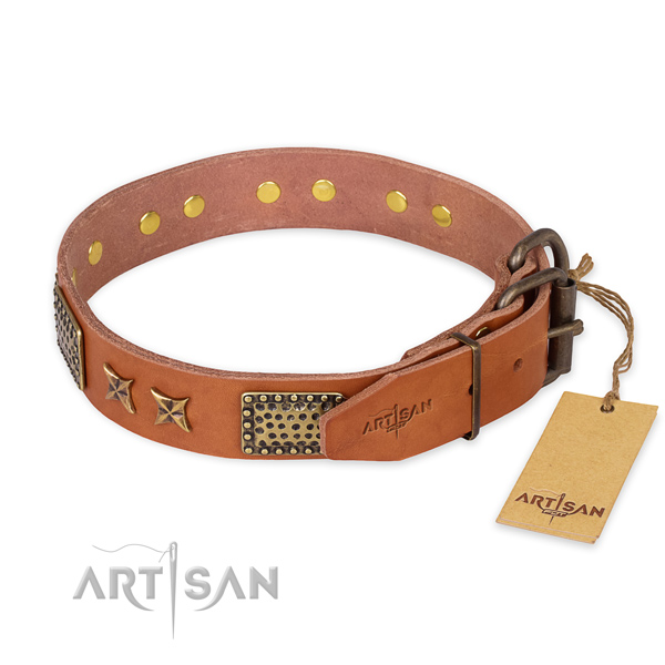 Corrosion proof buckle on genuine leather collar for your lovely pet