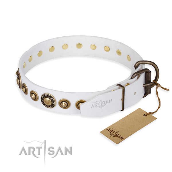 Gentle to touch full grain leather dog collar handcrafted for daily walking