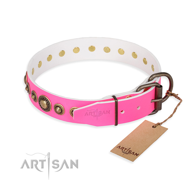 Reliable genuine leather dog collar created for daily walking