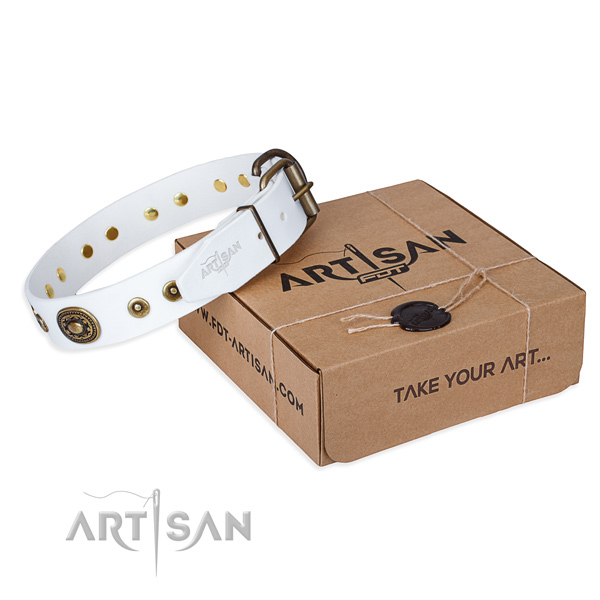 Full grain natural leather dog collar made of best quality material with durable buckle