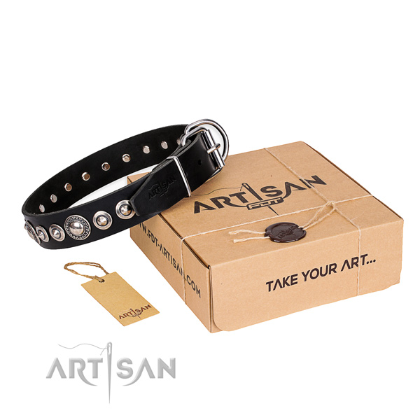 High quality full grain leather dog collar