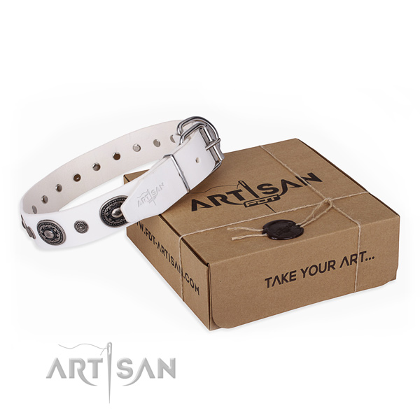 Flexible natural genuine leather dog collar created for comfortable wearing
