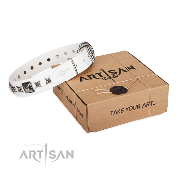 Comfortable wearing leather dog collar with studs