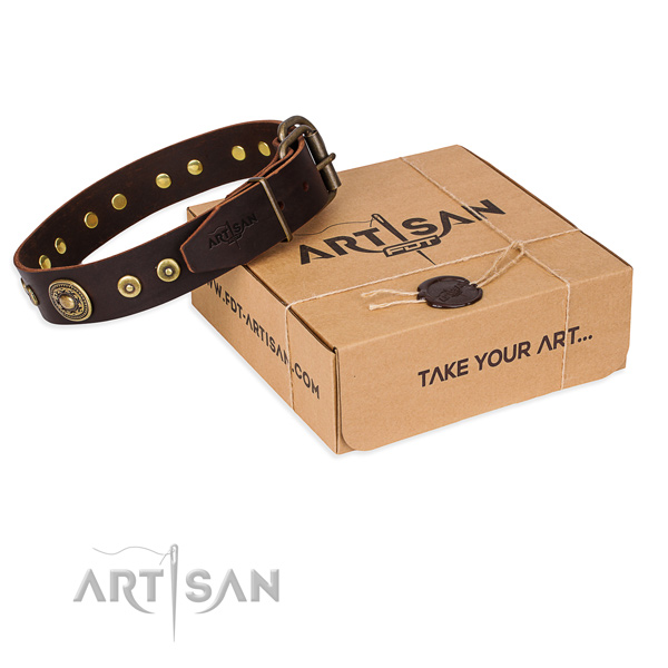 Full grain natural leather dog collar made of best quality material with rust resistant D-ring