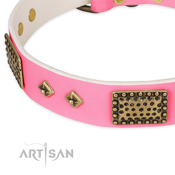 Genuine leather dog collar with embellishments for comfy wearing