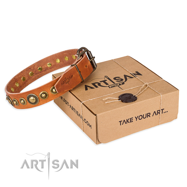 Gentle to touch full grain leather dog collar handcrafted for daily use