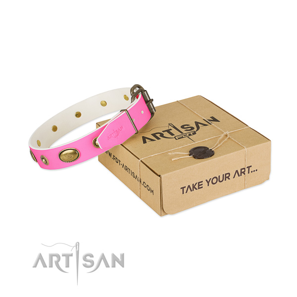 Extraordinary full grain natural leather collar for your stylish pet