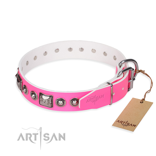 Soft leather dog collar crafted for stylish walking