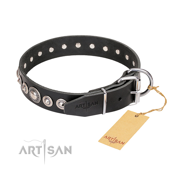 Fine quality adorned dog collar of full grain natural leather
