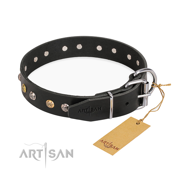 Durable natural genuine leather dog collar created for daily walking