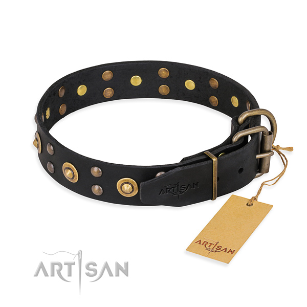 Corrosion resistant fittings on full grain genuine leather collar for your attractive pet