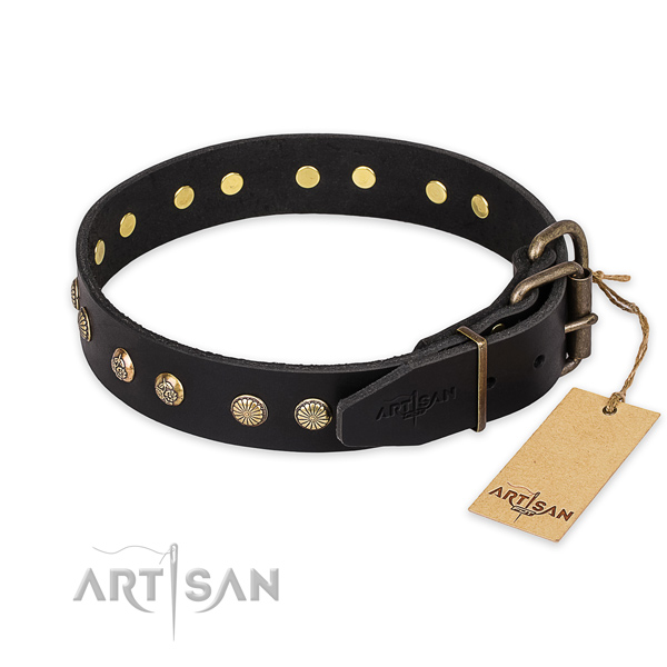 Strong traditional buckle on full grain natural leather collar for your lovely doggie