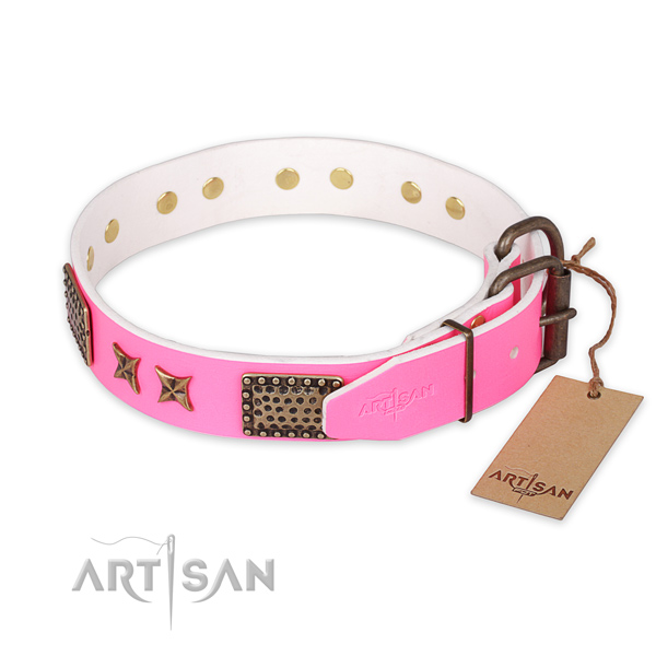 Reliable fittings on full grain leather collar for your lovely doggie