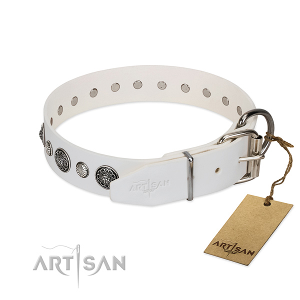 Soft genuine leather dog collar with rust-proof buckle