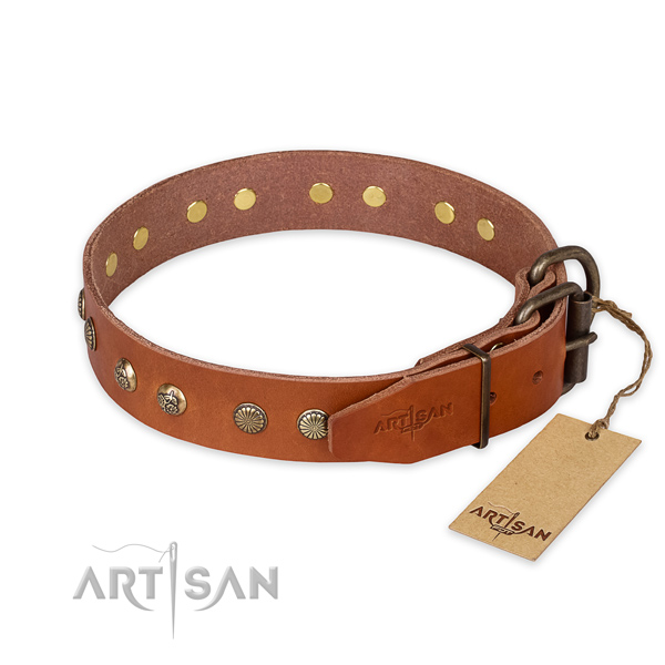 Strong traditional buckle on full grain genuine leather collar for your beautiful pet