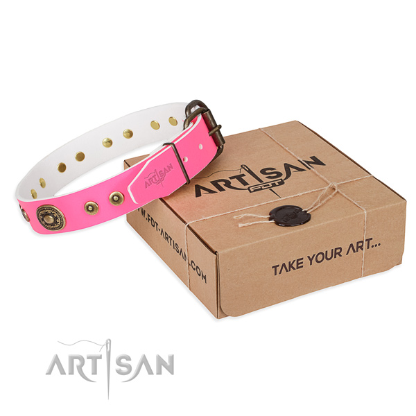 Leather dog collar made of quality material with corrosion proof D-ring
