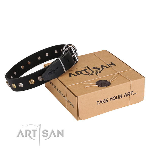 Durable natural genuine leather dog collar crafted for daily use