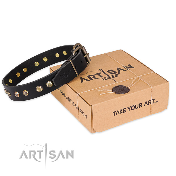 Corrosion resistant hardware on full grain leather collar for your beautiful canine