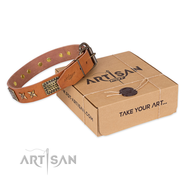 Durable hardware on full grain natural leather collar for your attractive dog