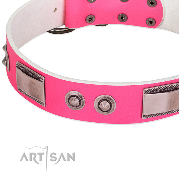 Easy adjustable genuine leather collar with studs for your four-legged friend