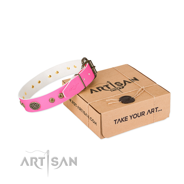 Corrosion proof traditional buckle on natural leather dog collar for your doggie