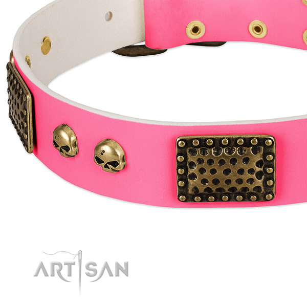 Strong adornments on full grain natural leather dog collar for your canine