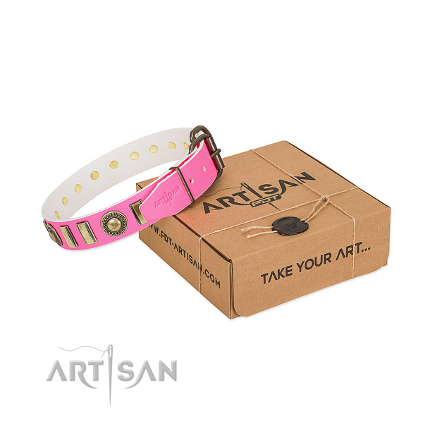 Flexible full grain leather dog collar handmade for your doggie