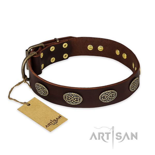 Best quality natural genuine leather dog collar with corrosion resistant fittings