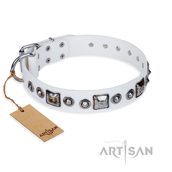 Full grain genuine leather dog collar made of reliable material with corrosion proof hardware