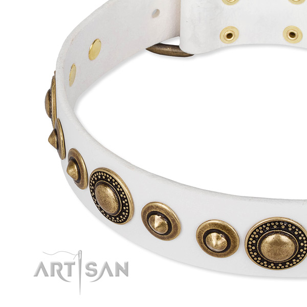 Gentle to touch full grain leather dog collar handmade for your stylish canine