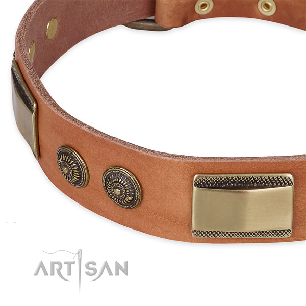 Rust resistant fittings on leather dog collar for your canine