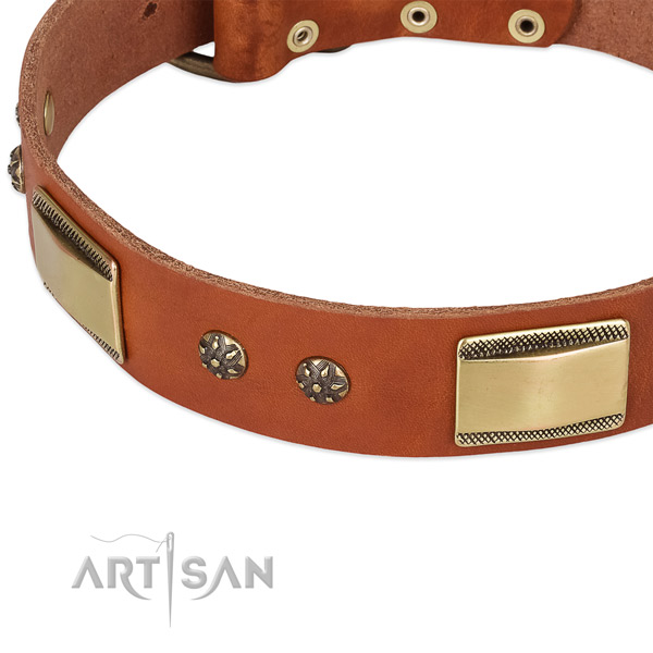 Strong D-ring on full grain genuine leather dog collar for your four-legged friend