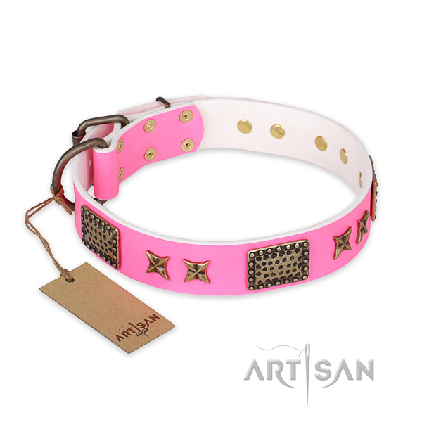 Easy wearing leather dog collar with rust resistant buckle