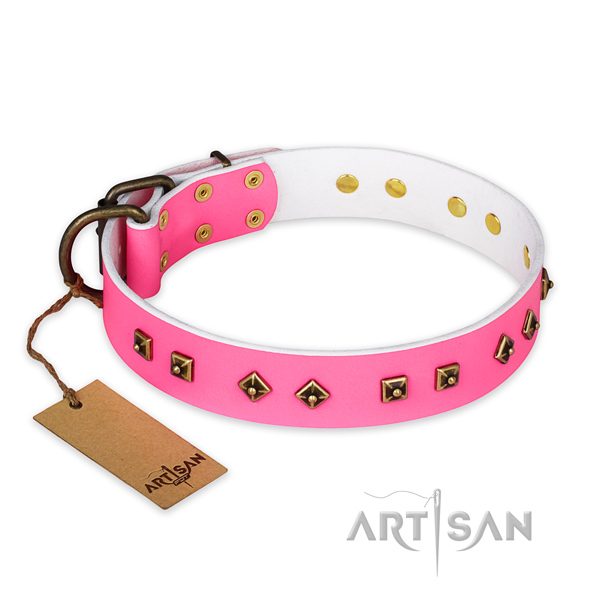Easy to adjust full grain genuine leather dog collar with reliable D-ring