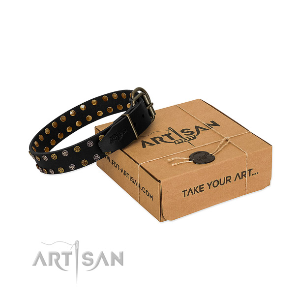 Natural leather collar with significant adornments for your pet