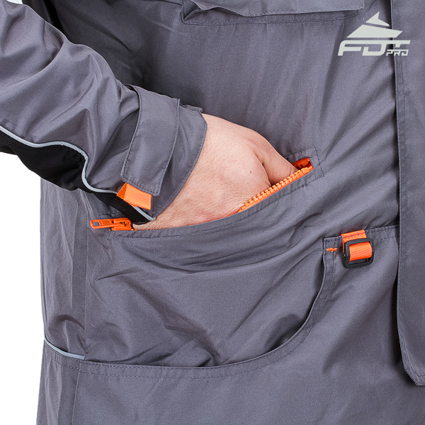 Grey Professional Design Dog Trainer Jacket with Comfortable Side Pockets
