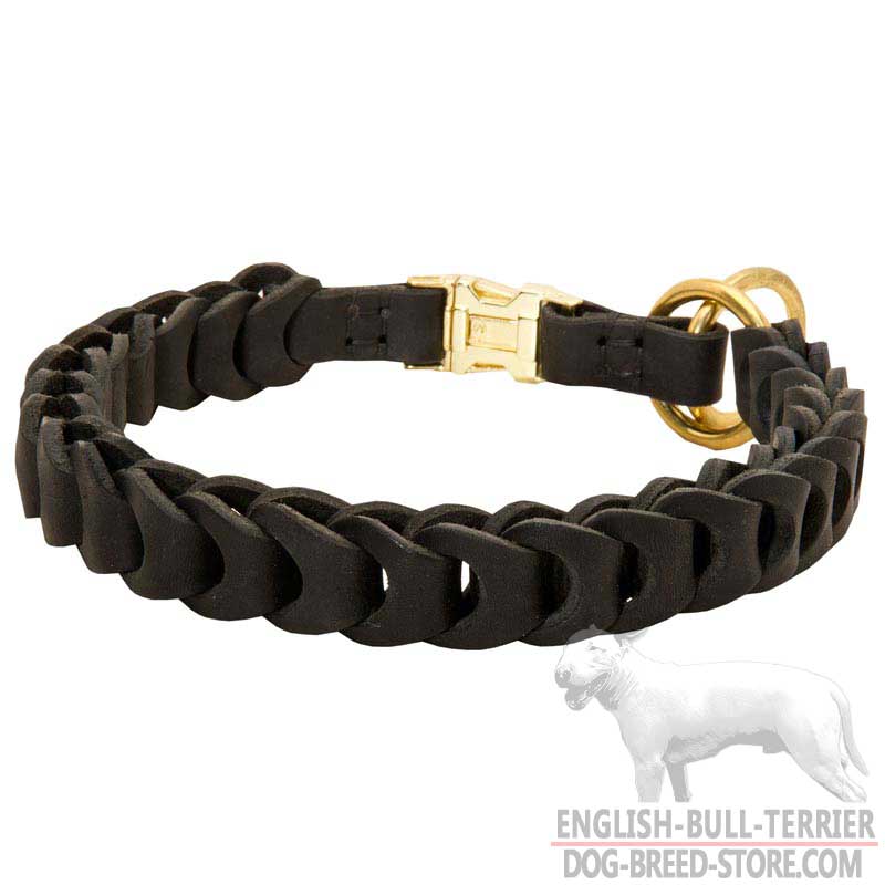 Stylish Braided Leather Bull Terrier Choke Collar with Quick Release Buckle