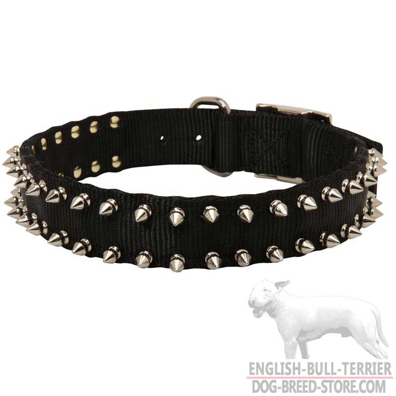 Spiked Design Nylon Bull Terrier Collar for Walking