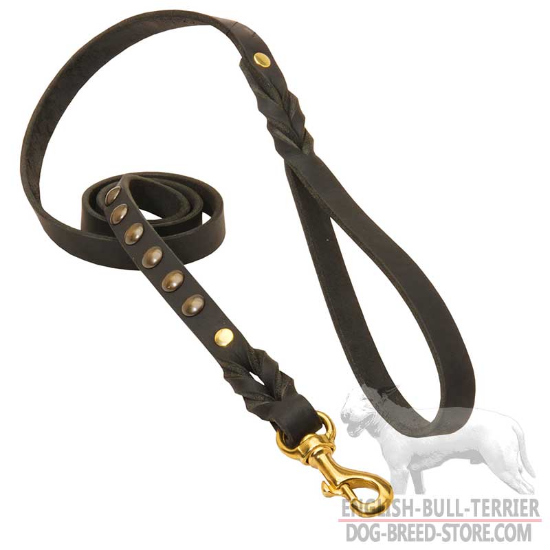 Splendid Leather Bull Terrier Leash with Studs for Tracking