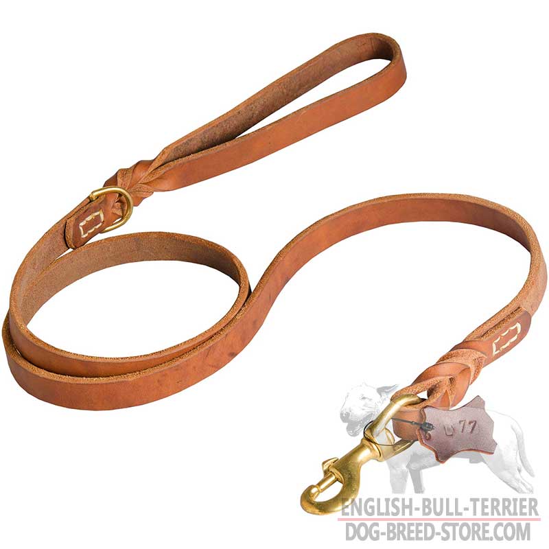 Professional Braided Leather Bull Terrier Leash with Brass Snap Hook