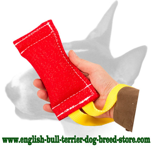 French Linen Bull Terrier Puppy Bite Tug with Handle for Training