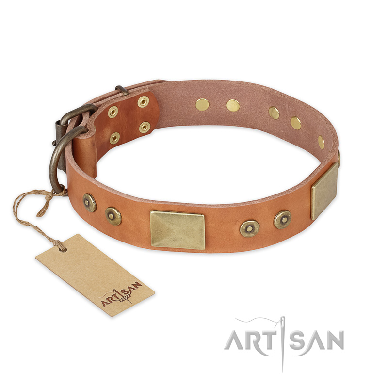 "The Middle Ages" FDT Artisan Handcrafted Tan Leather English Bull Terrier Collar - Click Image to Close