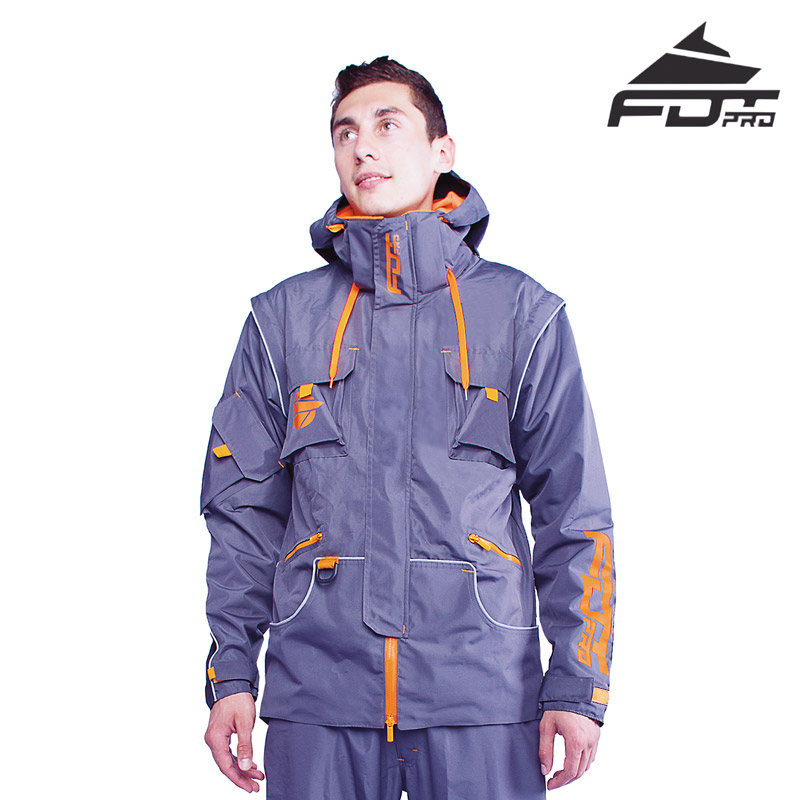 orage B-dogシグネチャー Pro Jacket Dark Grey Color with Orange Details for Stylish